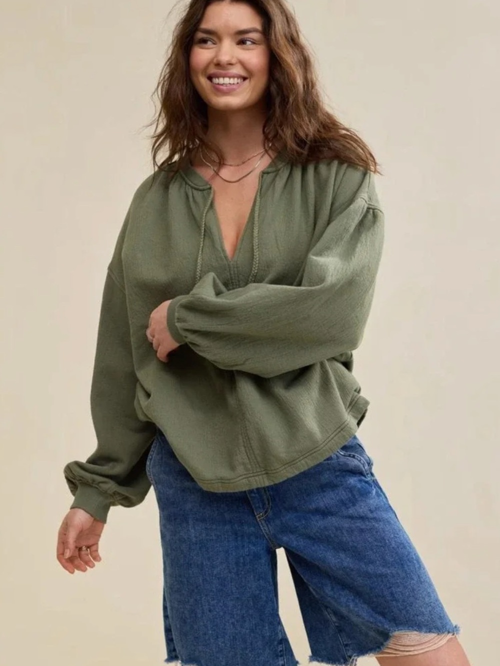 Aerie East Street Sweatshirt Olive Fun Oversized Pullover